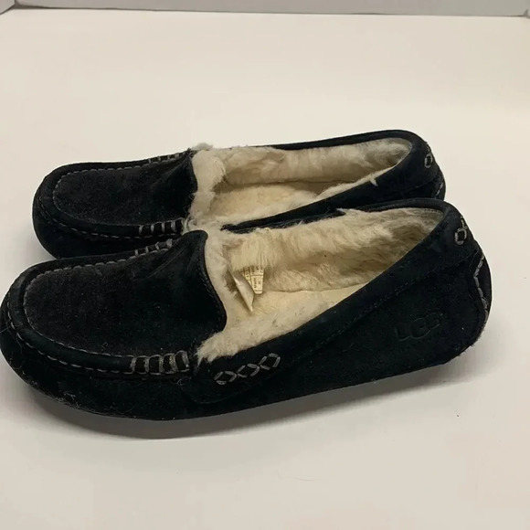 Ugg Ansley Black Suede Slip On Shearling Lined Slippers Women's Size 6 - Picture 6 of 11